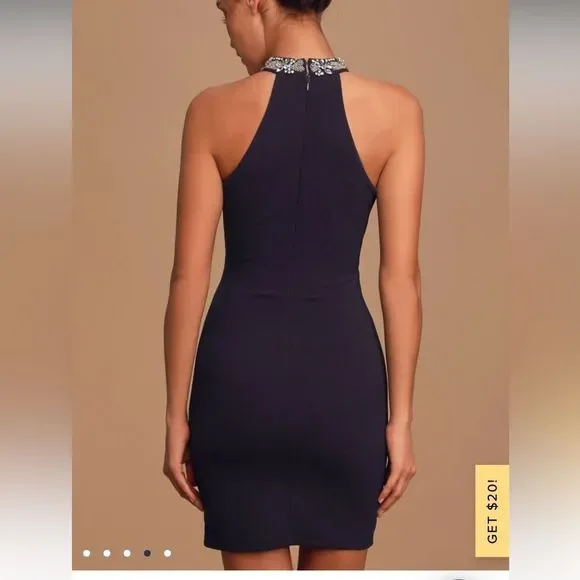 Alluring Evening Navy Blue Beaded Bodycon Dress. NWT. Size XS. - Picture 4 of 11